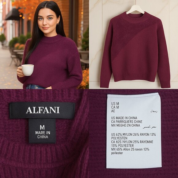 Plum Purple Cozy Knit Elegant Sweater Alfani Medium Pre-Owned Soft Stretchy - Picture 17 of 17